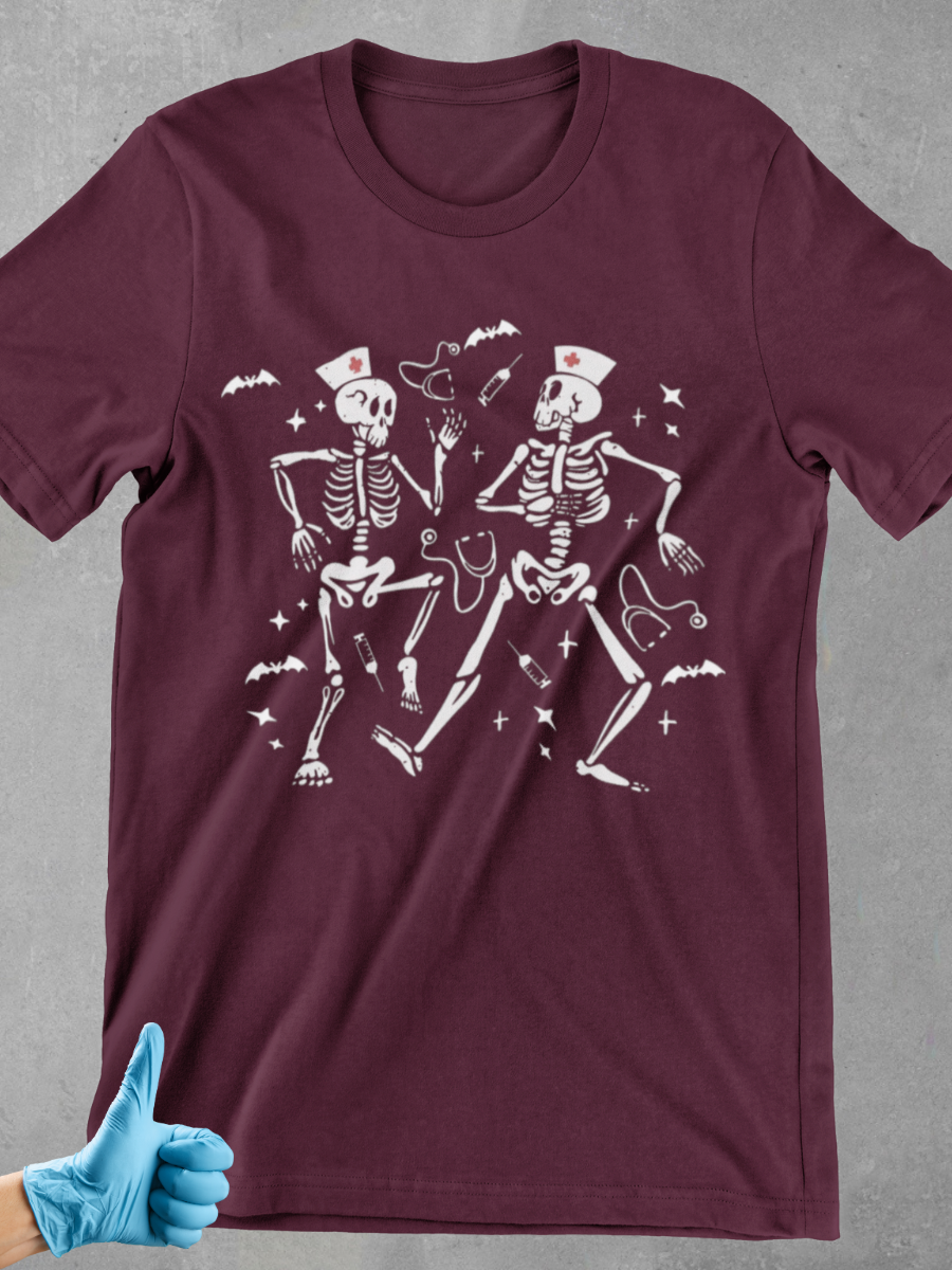 Dancing Skull Nurse Graphic T-shirt