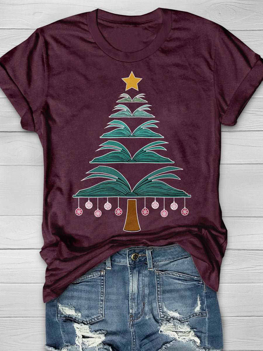 Book Christmas Tree Print Graphic T-shirts