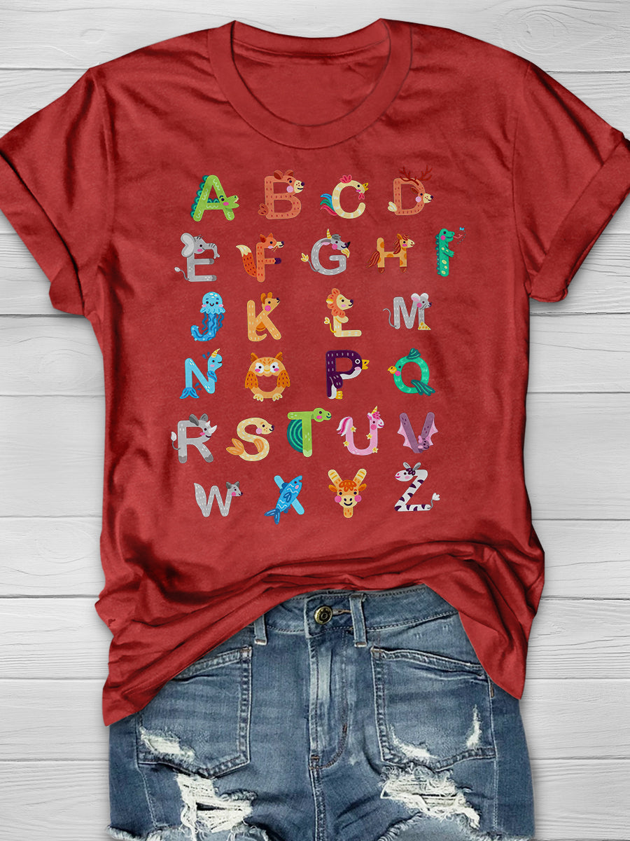 Animals Alphabet Print Graphic T-shirts