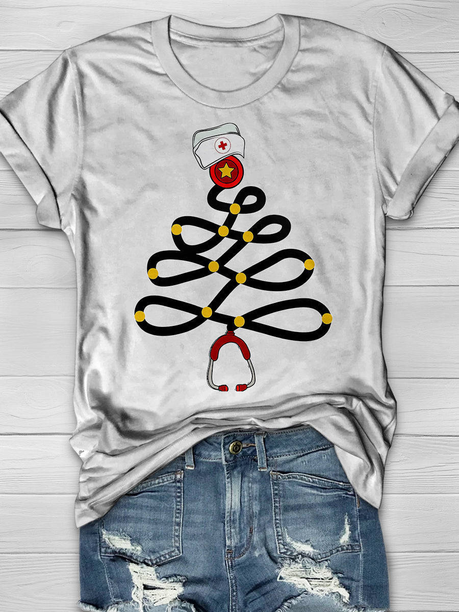 Christmas Nurse Print Short Sleeve T-shirt