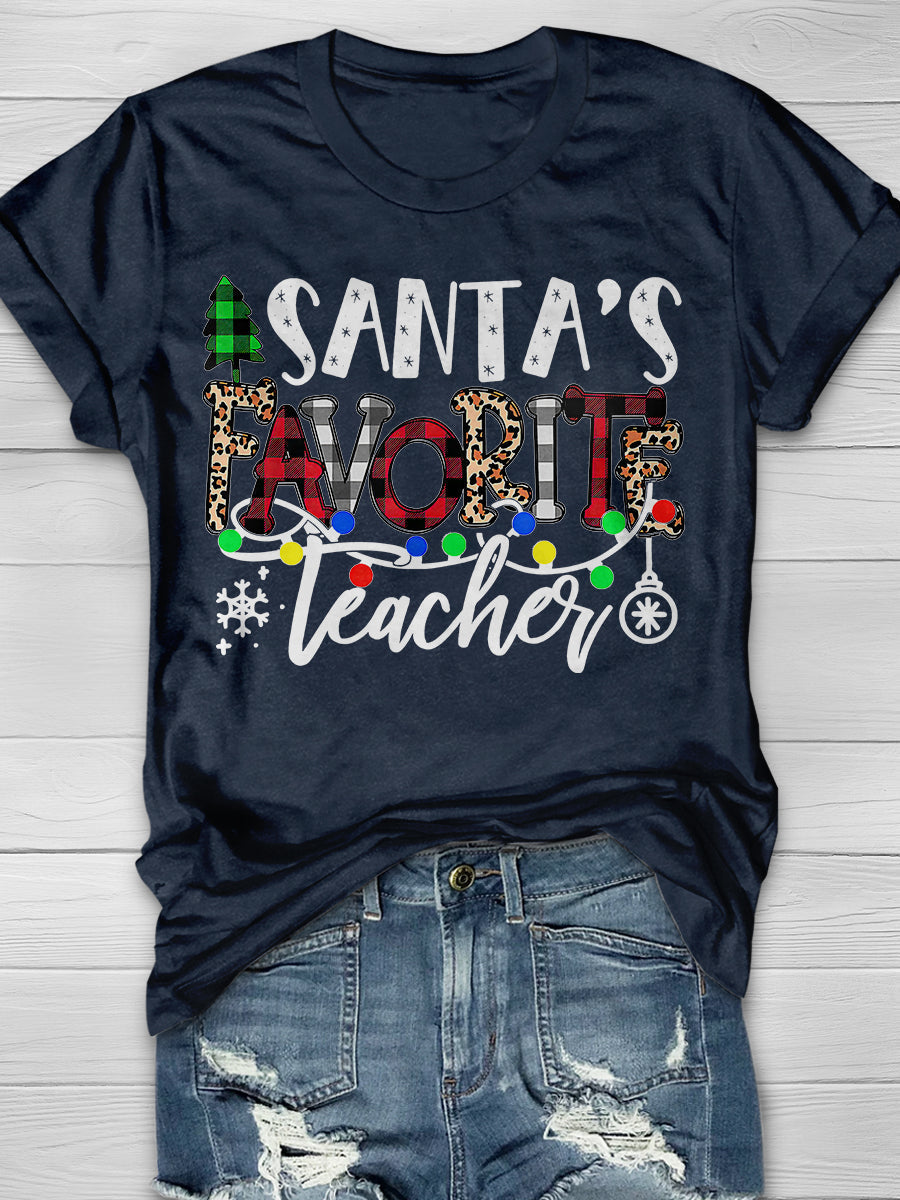 Santa's Favorite Teacher Print Graphic T-shirts