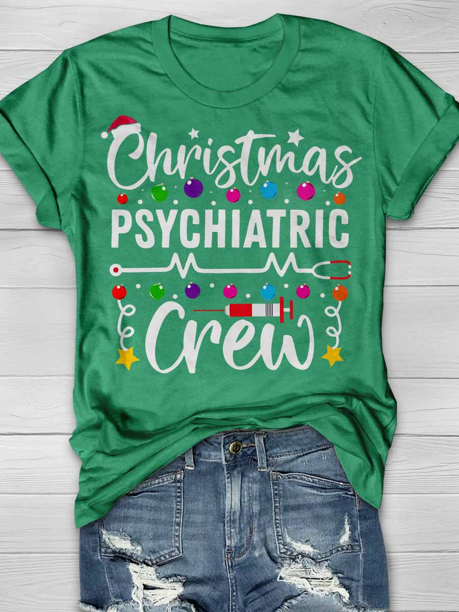 Christmas Psychiatric Crew Print Short Sleeve T-shirt