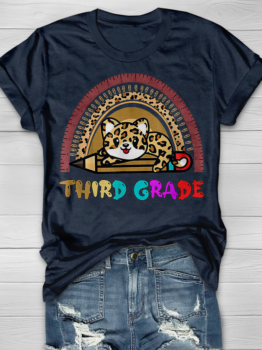 Third Grade Leopard Print Graphic T-shirts