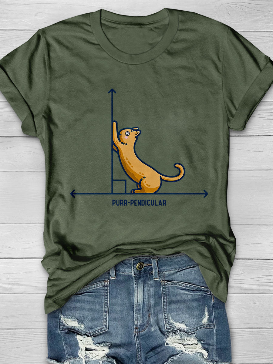 Purr Pendicular Cute Maths Cat Premium Print Short Sleeve T-shirt