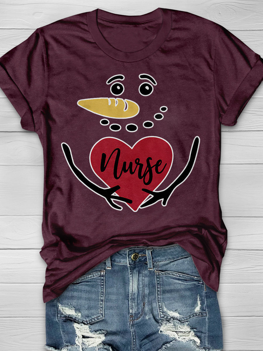 Christmas Nurse Print Short Sleeve T-shirt
