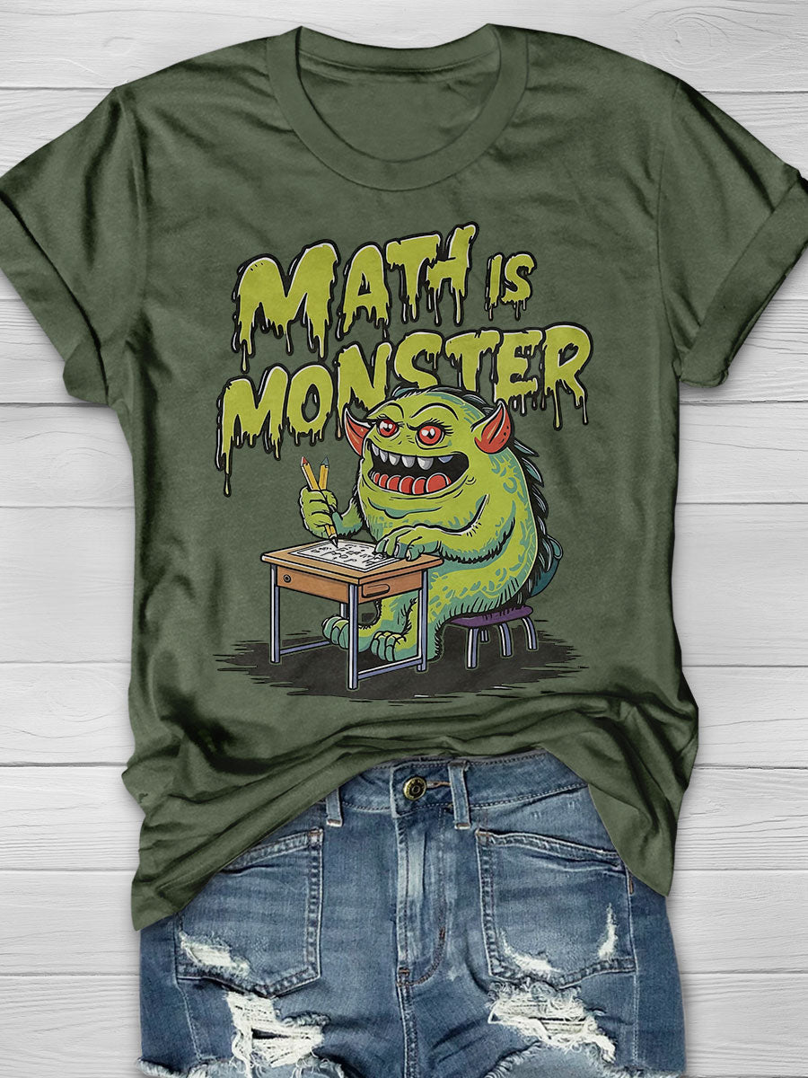 Math Is Monster Print Short Sleeve T-shirt