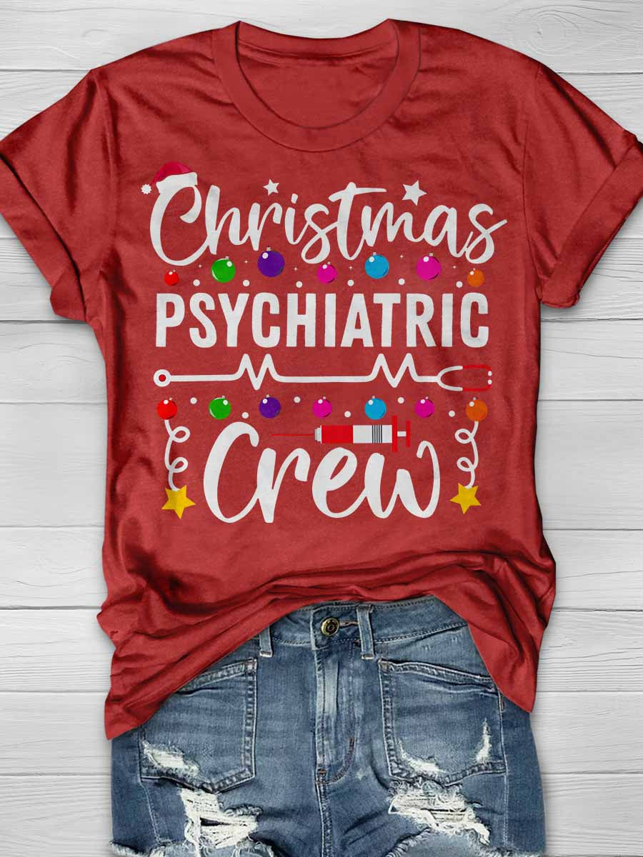 Christmas Psychiatric Crew Print Short Sleeve T-shirt