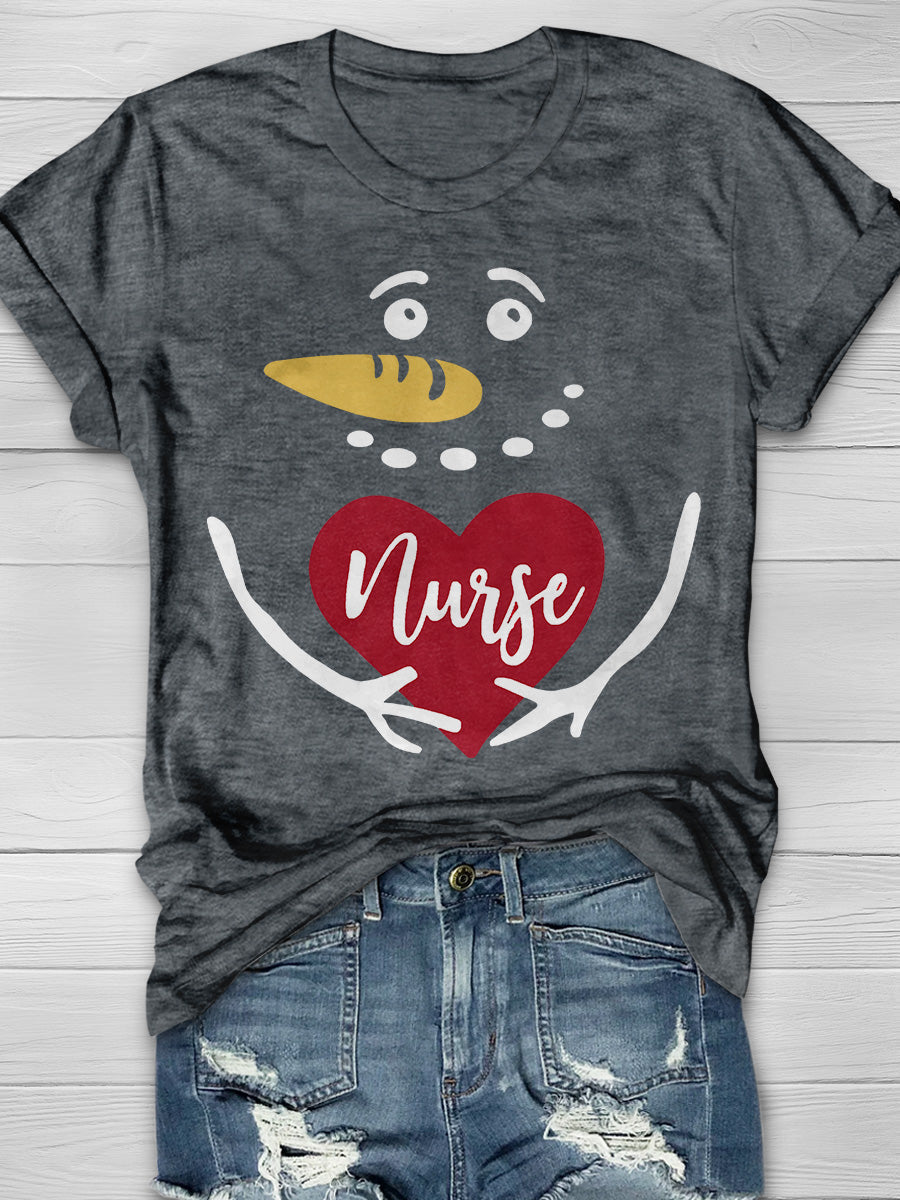 Christmas Nurse Print Short Sleeve T-shirt