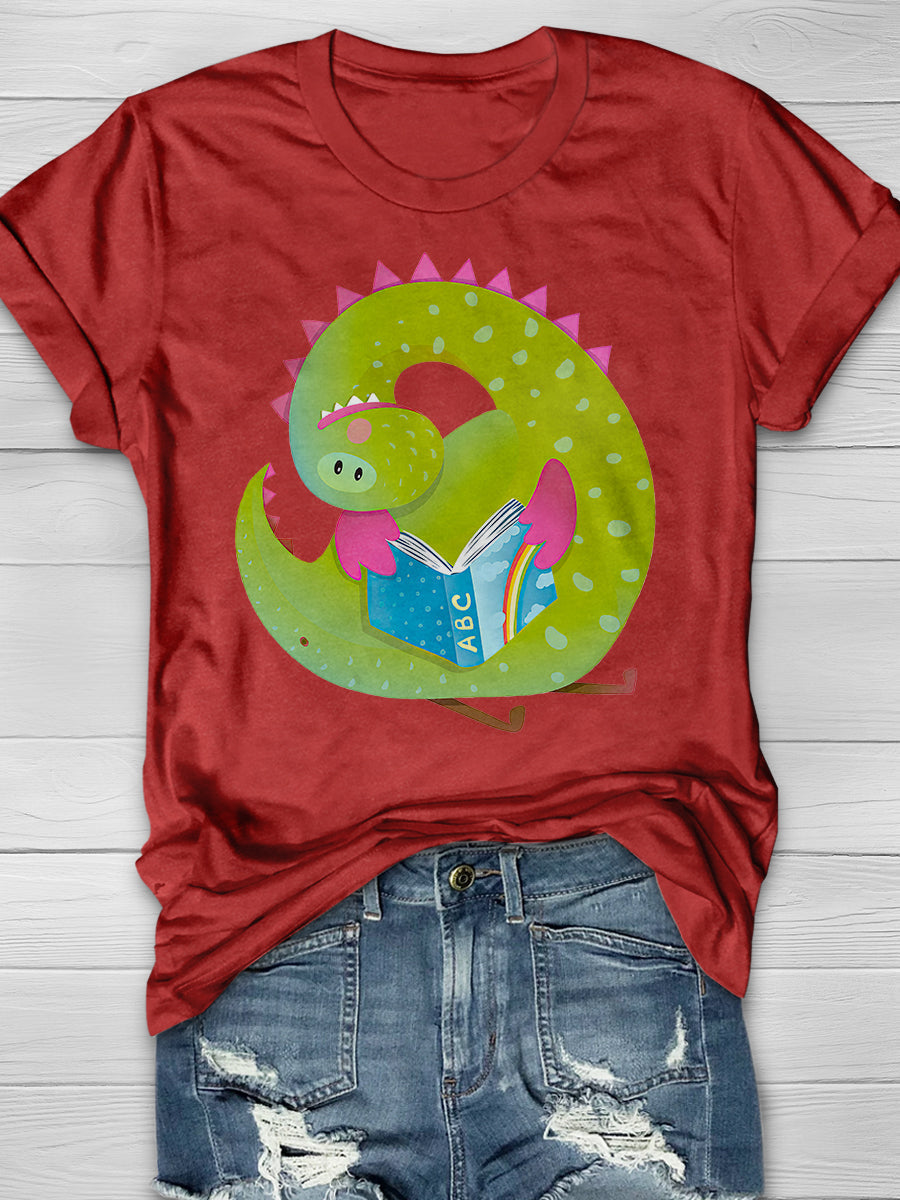 Baby Dragon Reading Book Print Graphic T-shirts