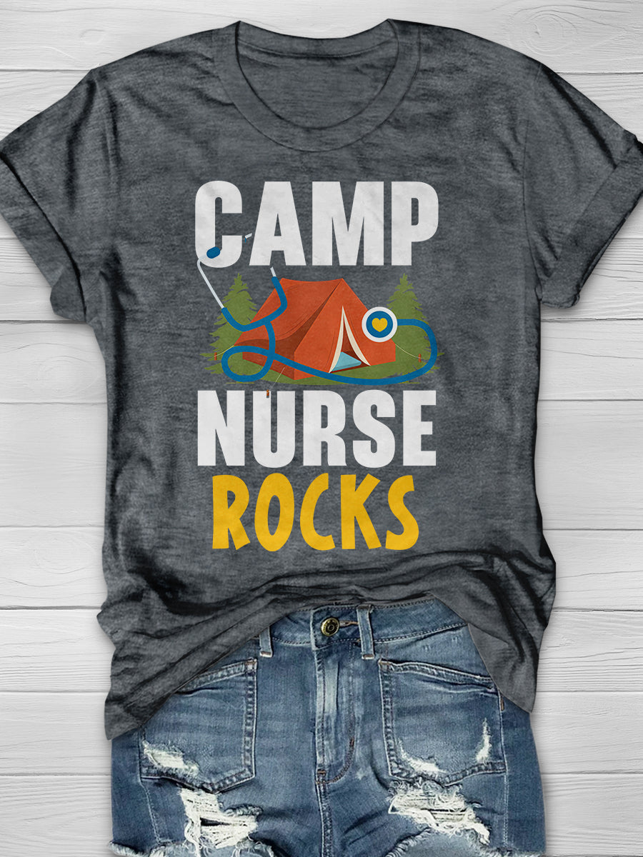 Camp Nurse Rocks Print Short Sleeve T-shirt