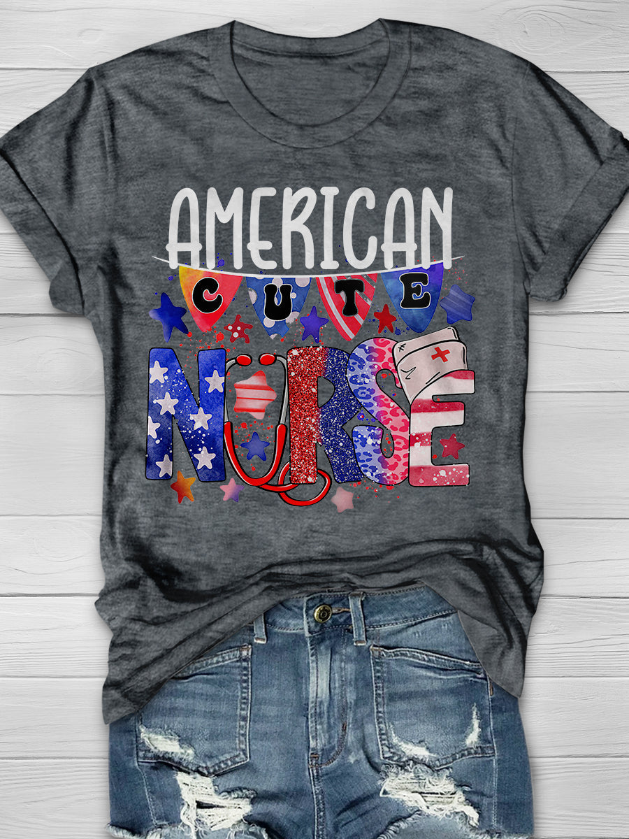 American Cute Nurse Print Short Sleeve T-shirt