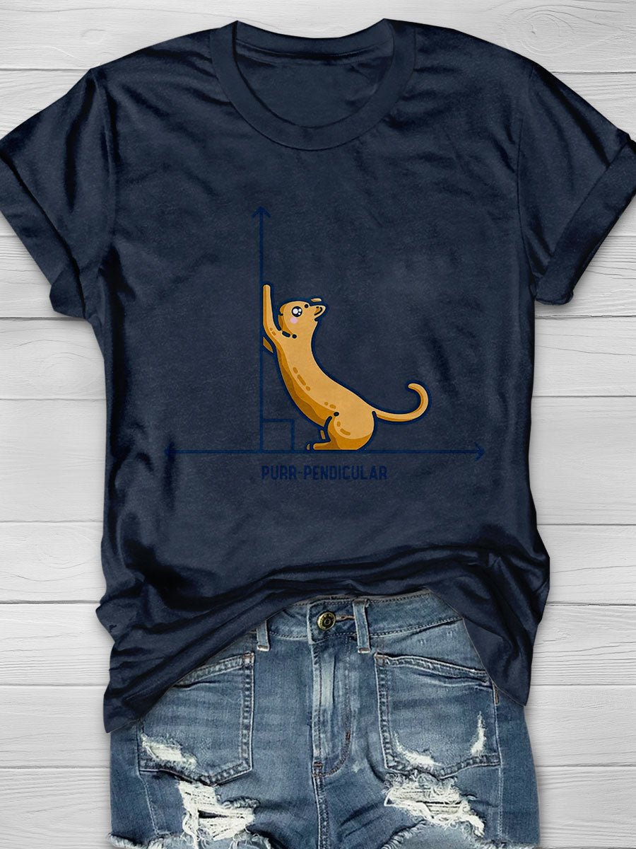Purr Pendicular Cute Maths Cat Premium Print Short Sleeve T-shirt