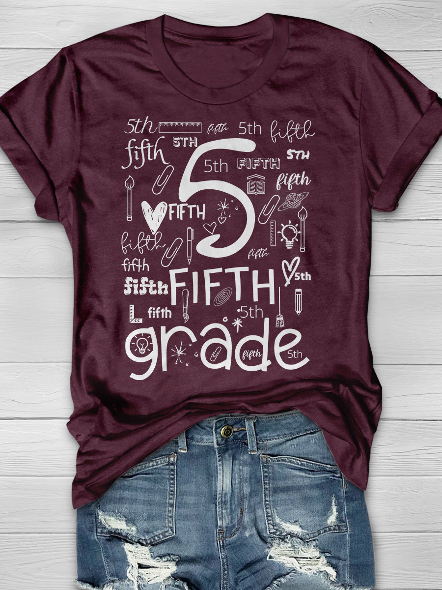 Fifth Grade Print Graphic T-shirts