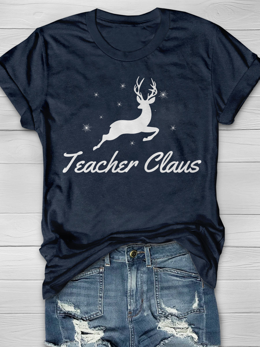 Teacher Claus Christmas Print Graphic T-shirts