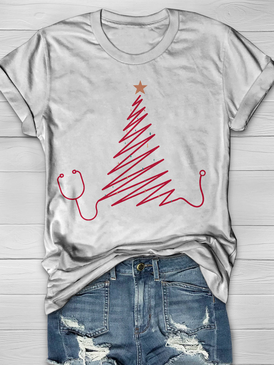 Christmas Nurse Print Short Sleeve T-shirt