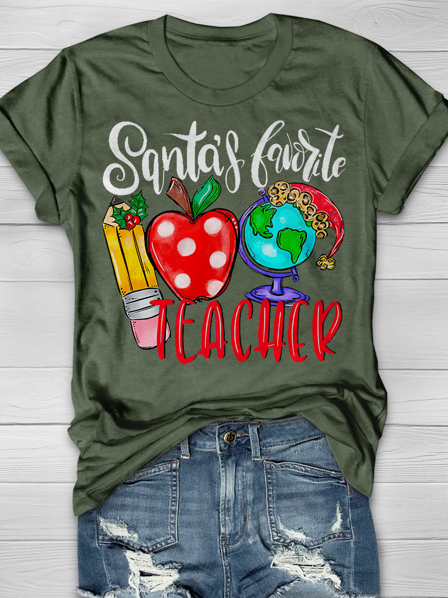 Santa's Favorite Teacher Print Graphic T-shirts