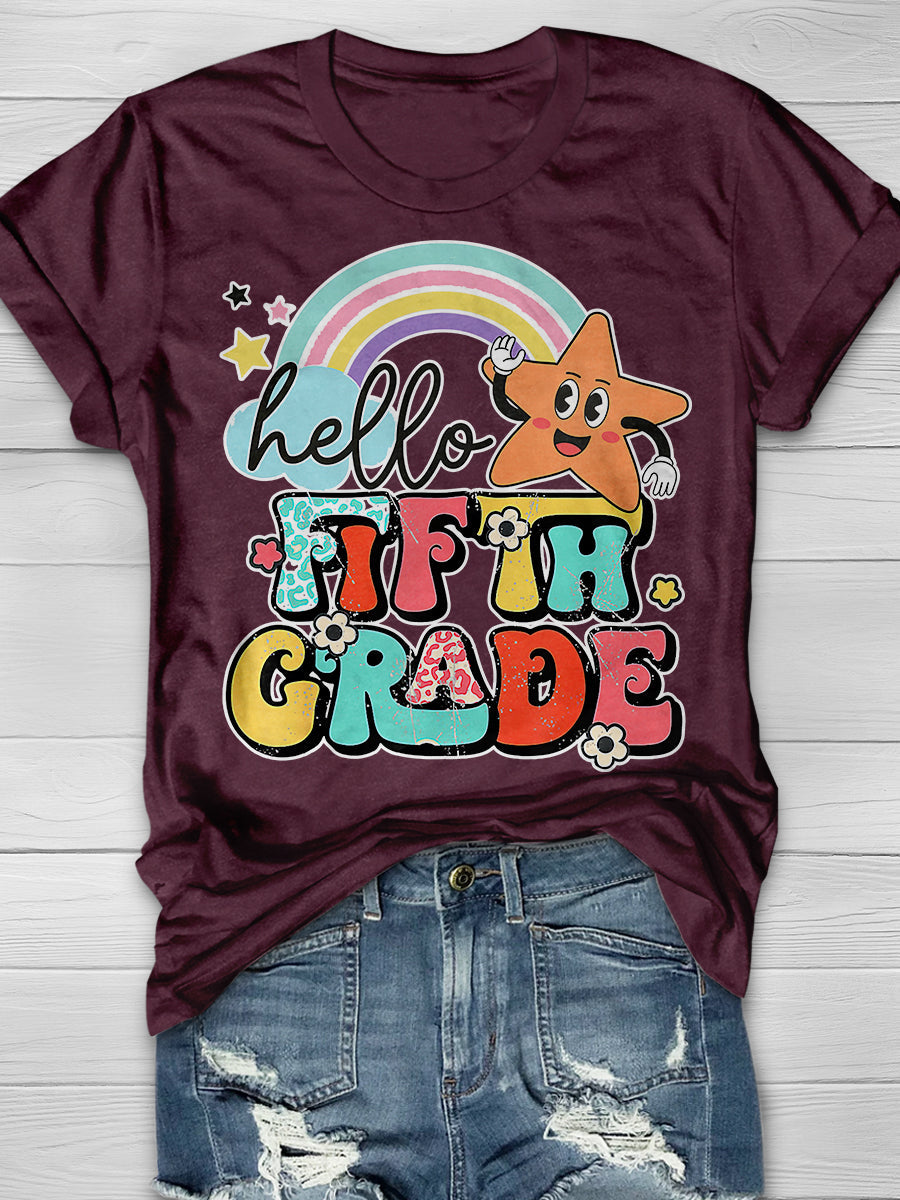 Hello 5th Grade Print Graphic T-shirts
