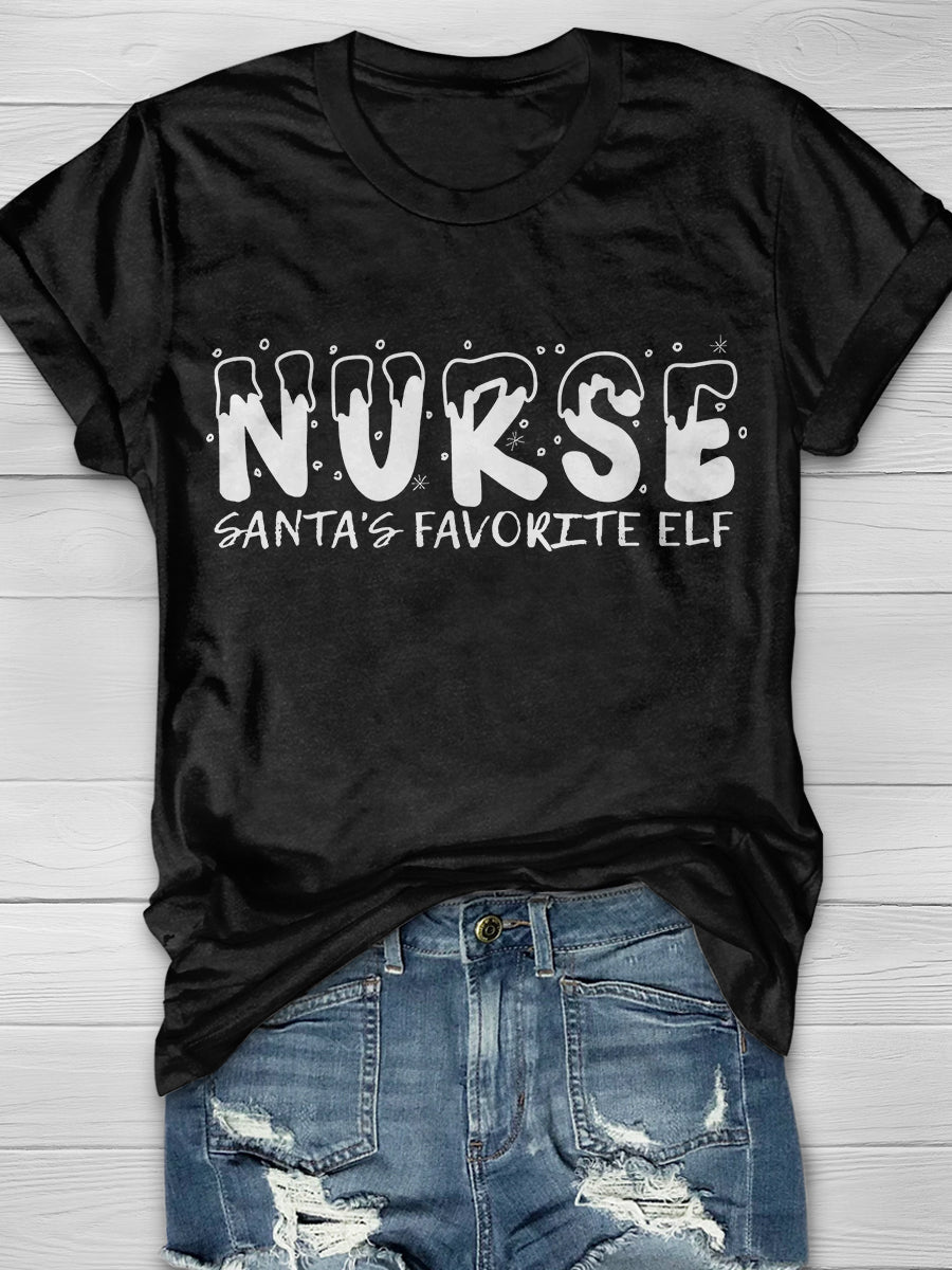 Christmas Nurse Print Short Sleeve T-shirt