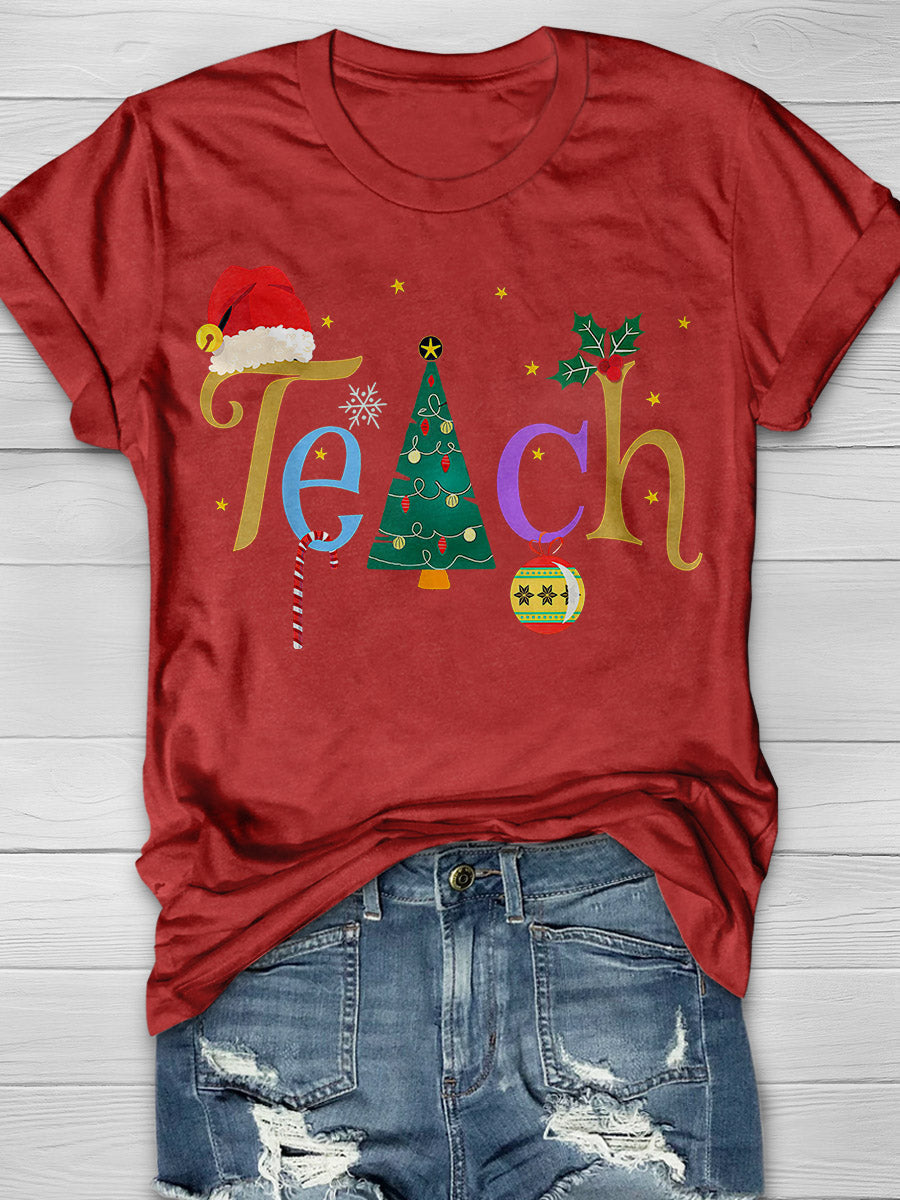 Pretty Teacher's Christmas Print Graphic T-shirts
