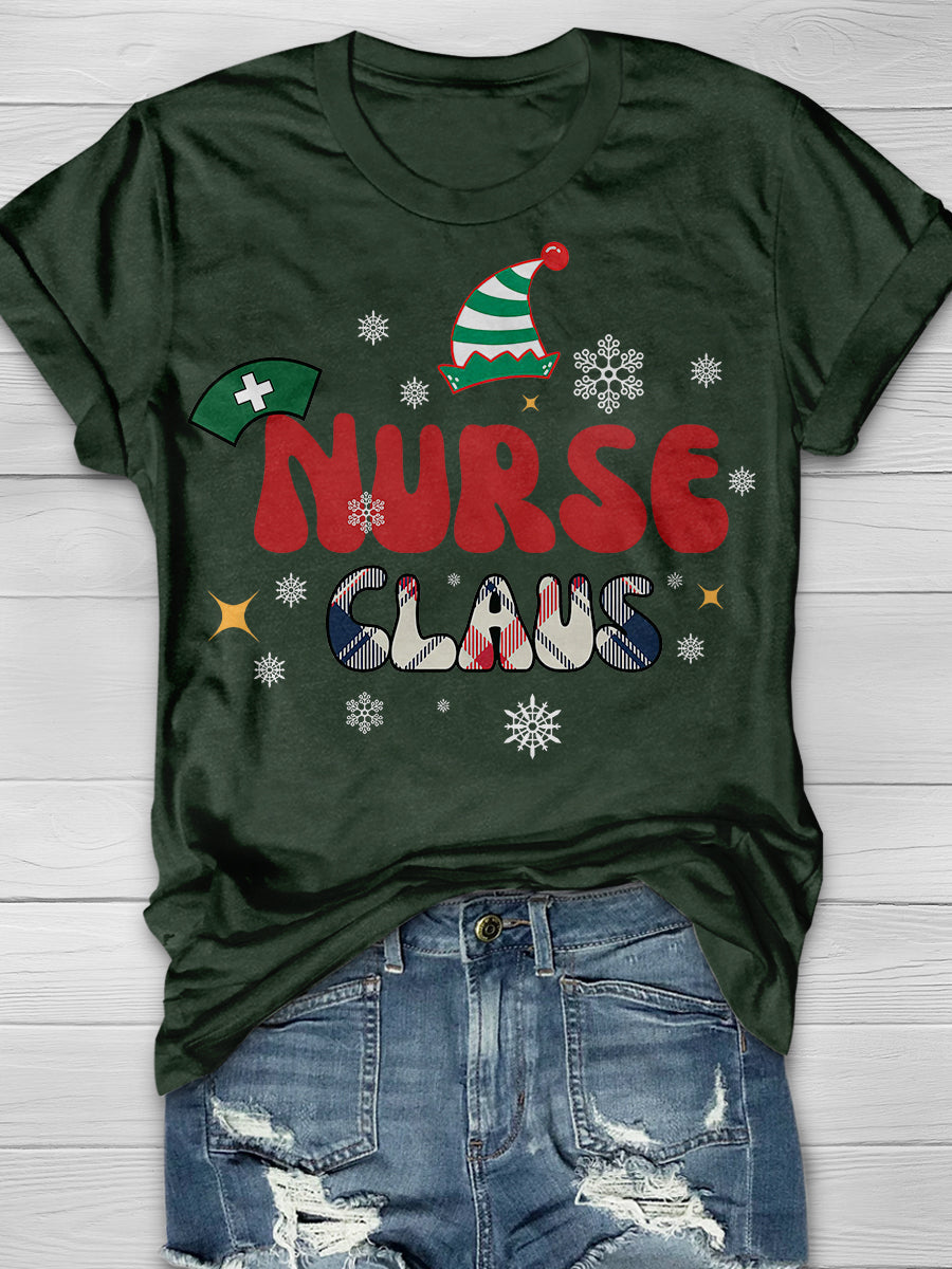 Christmas Nurse Crew Print Short Sleeve T-shirt