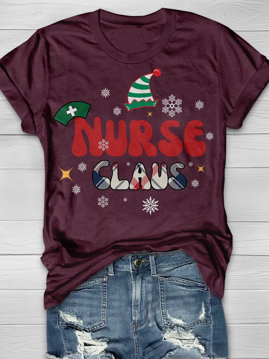 Christmas Nurse Crew Print Short Sleeve T-shirt