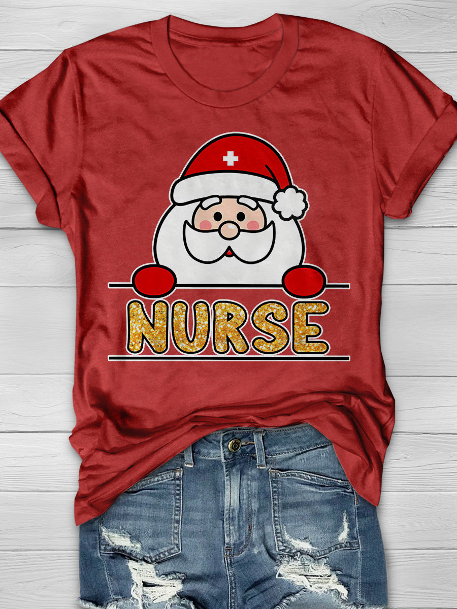Christmas Nurse Print Short Sleeve T-shirt
