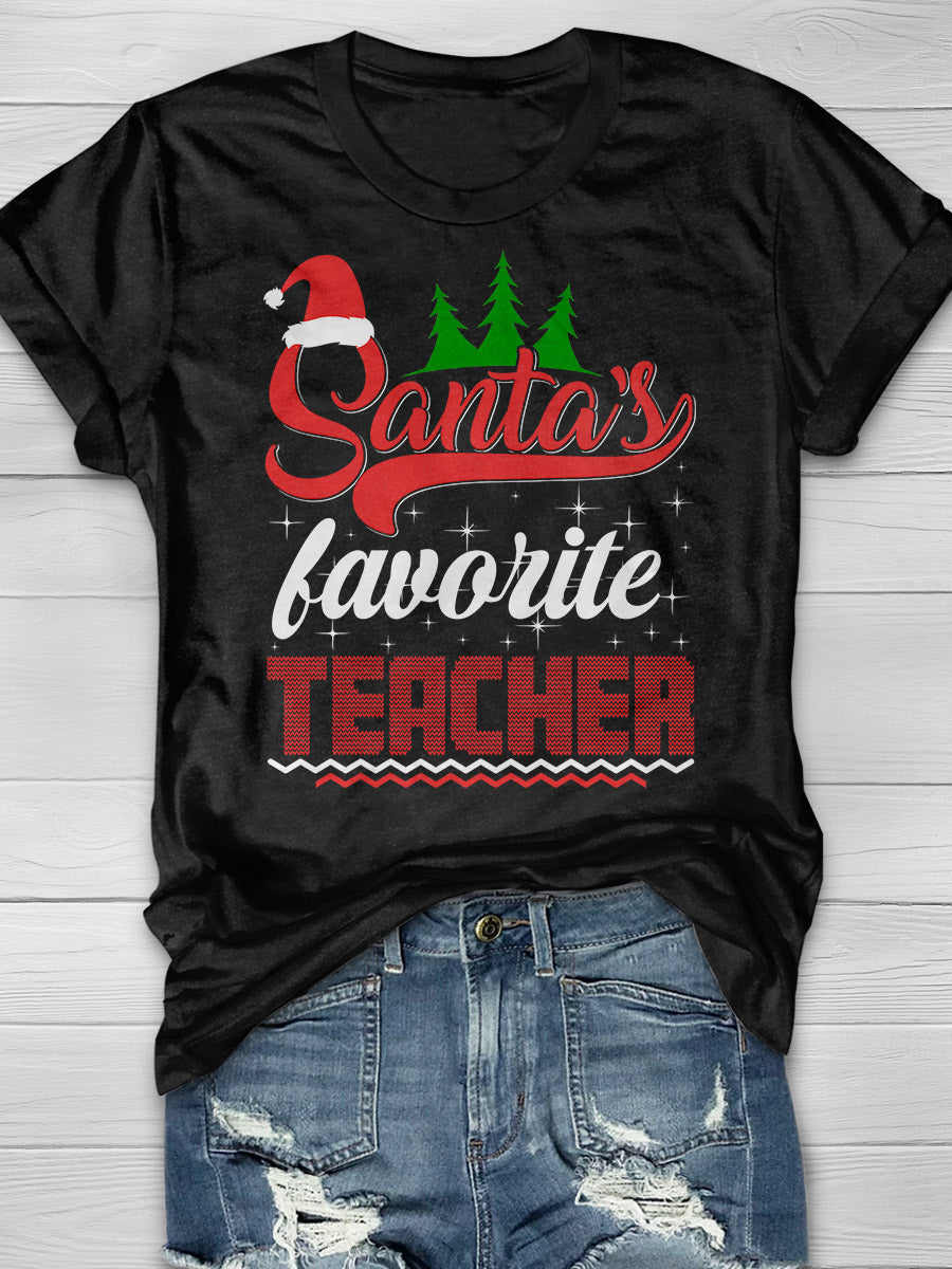 Santa's Favorite Teacher Print Graphic T-shirts