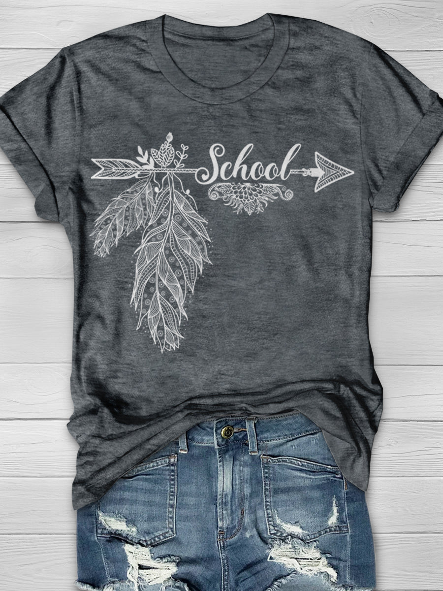 Feather School Print Graphic T-shirts