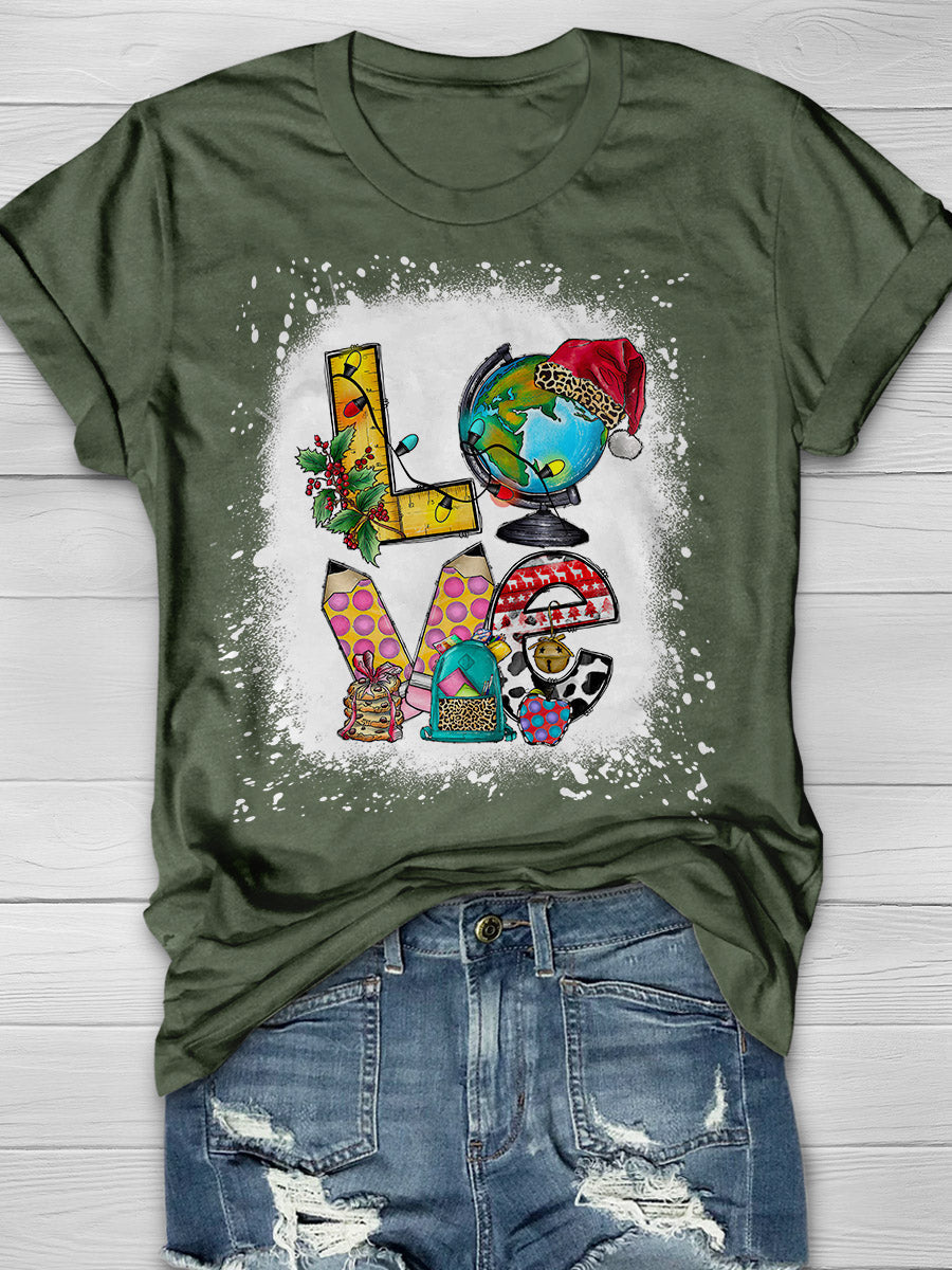 Love Christmas School Print Graphic T-shirts