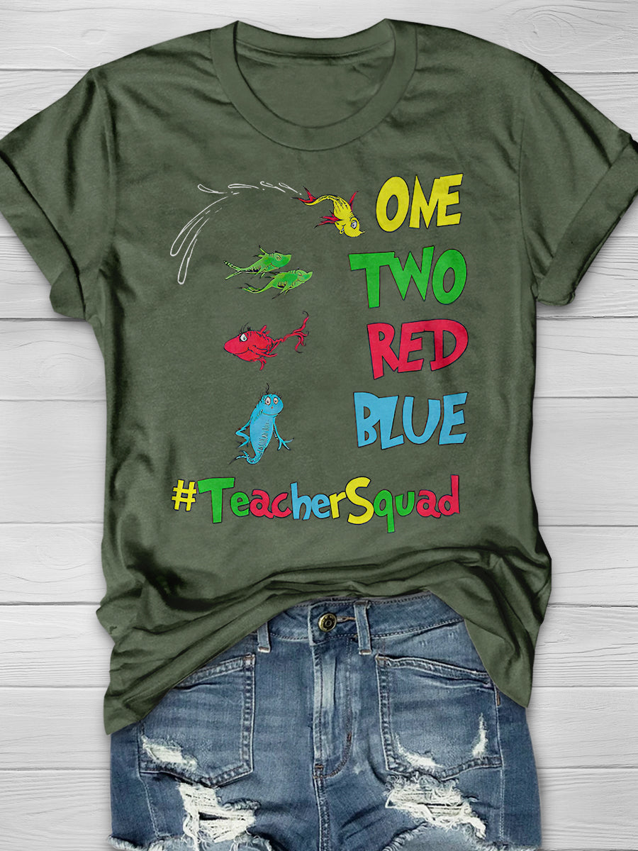One Two Red Blue Print Graphic T-shirts