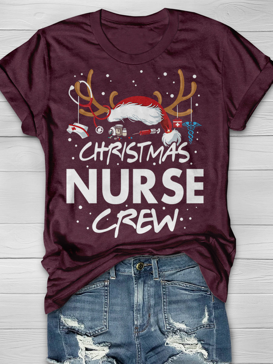 Christmas Nurse Crew Print Short Sleeve T-shirt