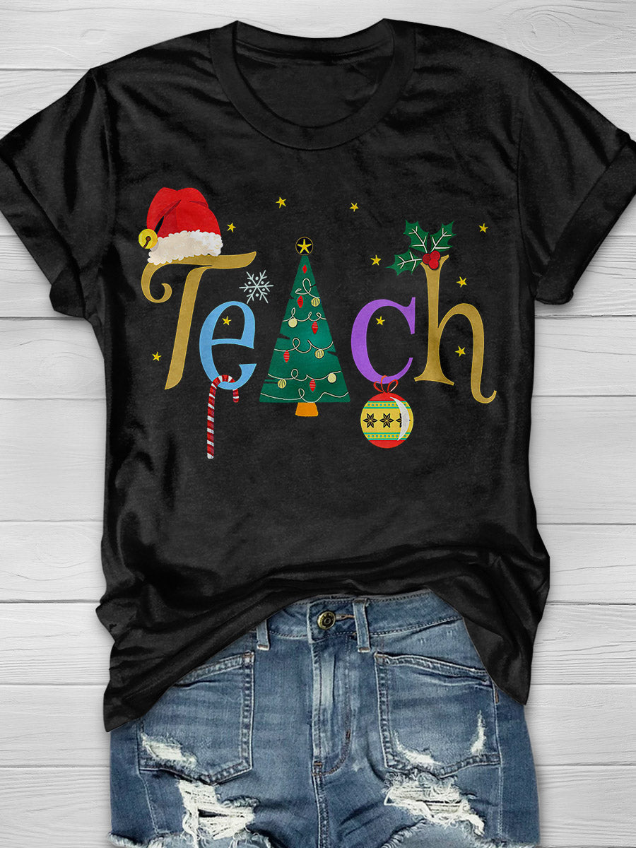 Pretty Teacher's Christmas Print Graphic T-shirts