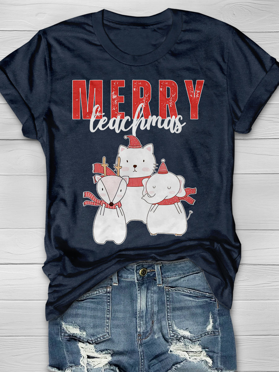Merry Teachmas Print Graphic T-shirts