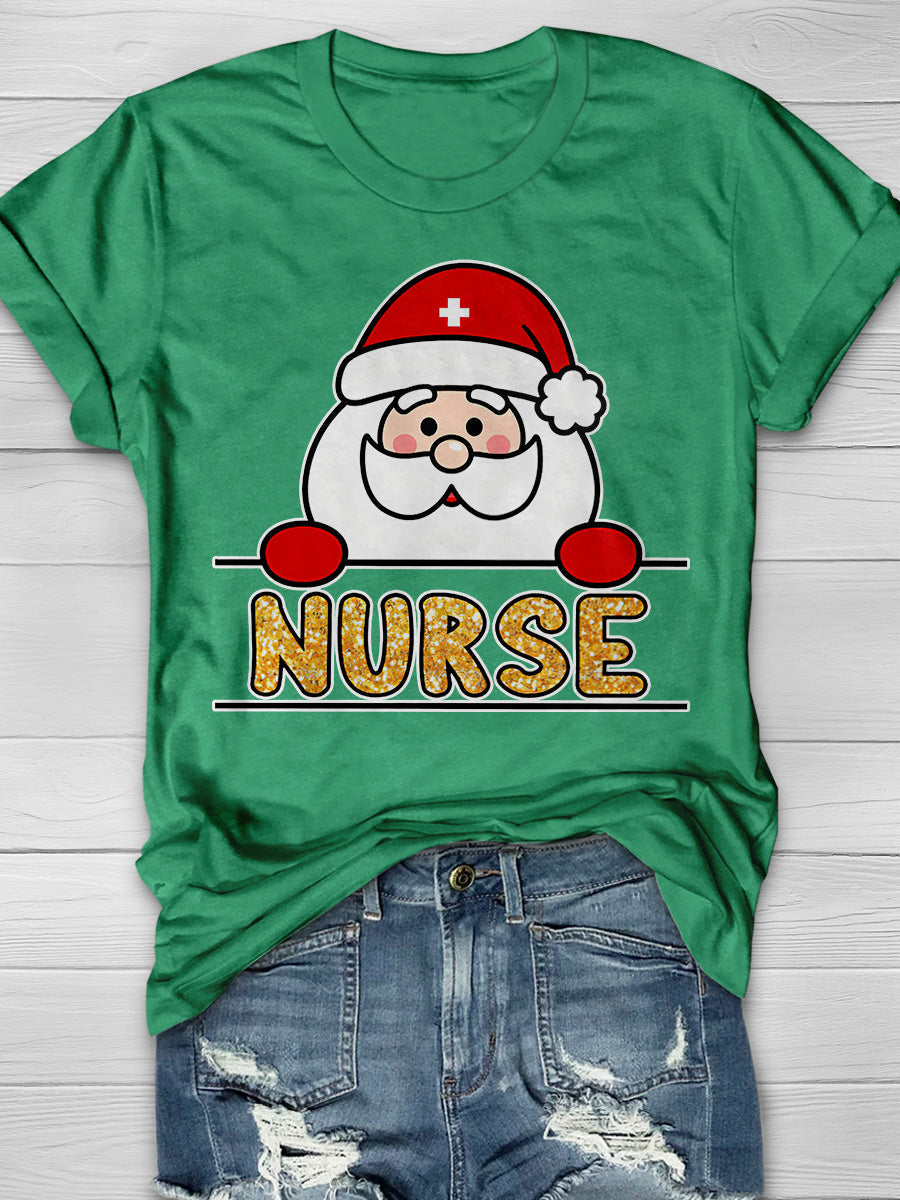 Christmas Nurse Print Short Sleeve T-shirt