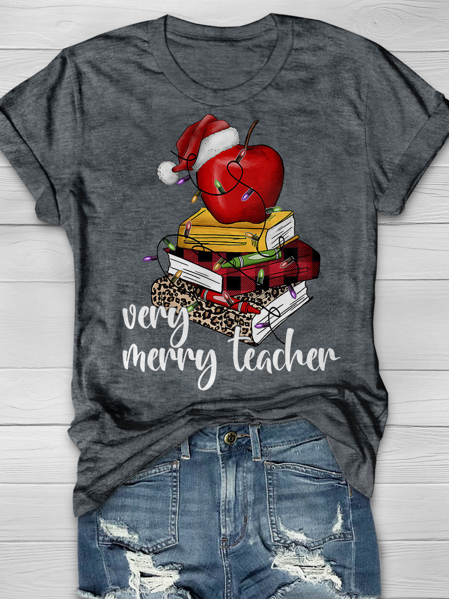 Very Merry Teacher Print Graphic T-shirts