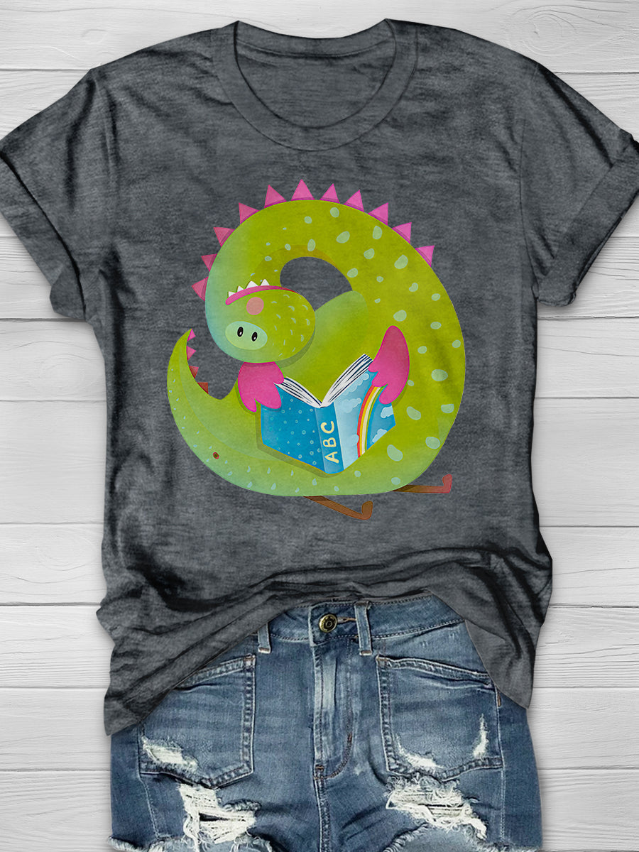 Baby Dragon Reading Book Print Graphic T-shirts