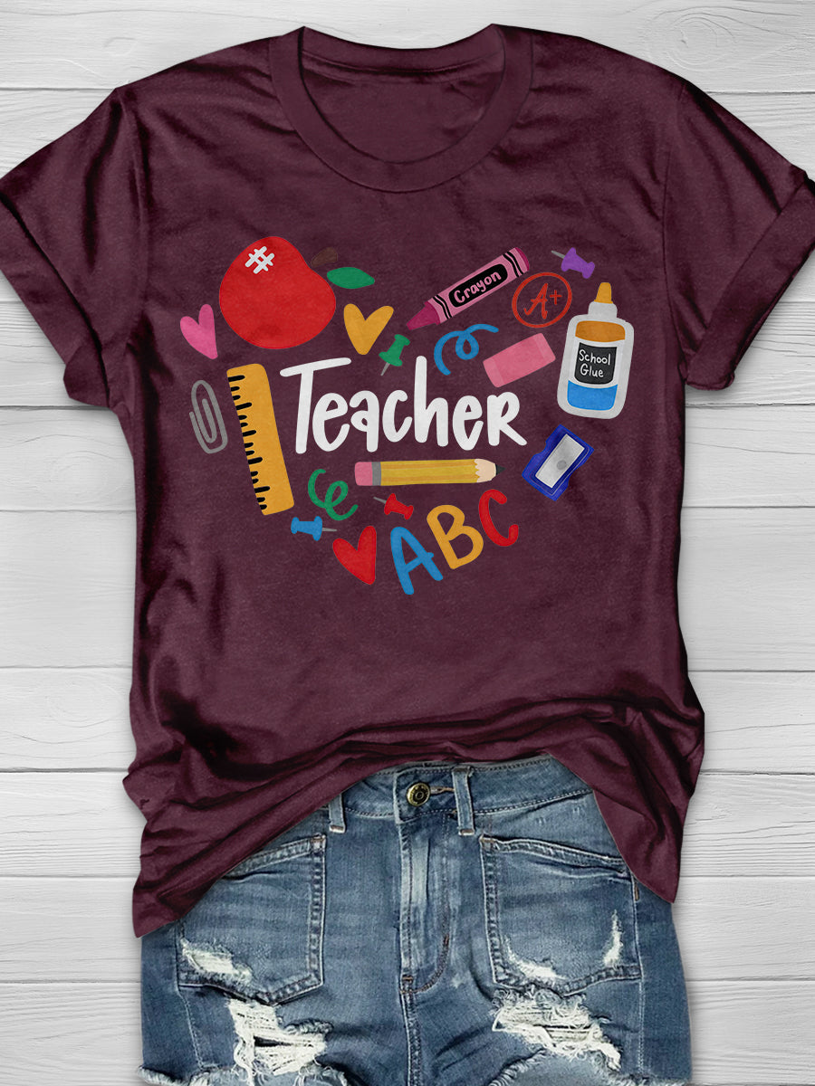 Teacher Heart Print Graphic T-shirts