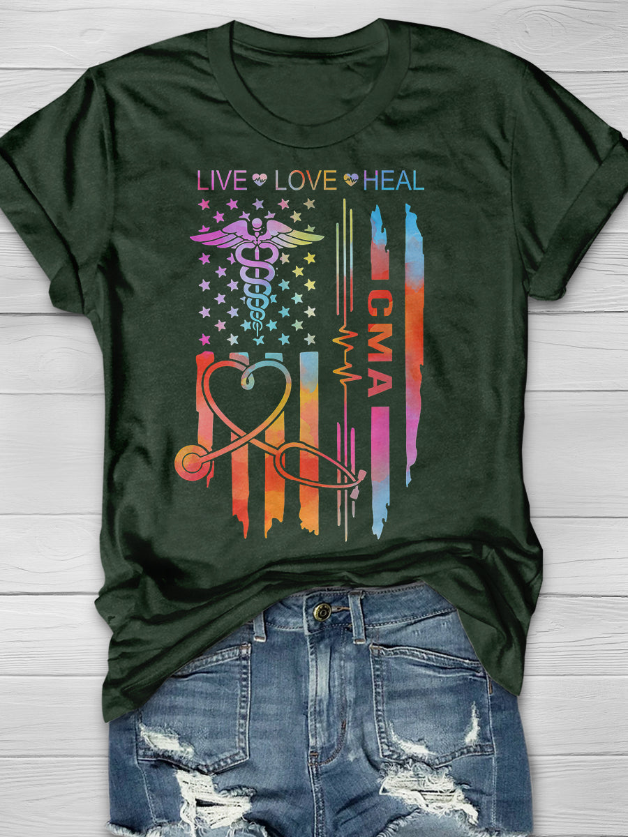 CMA Nurse US Flag Print Short Sleeve T-shirt