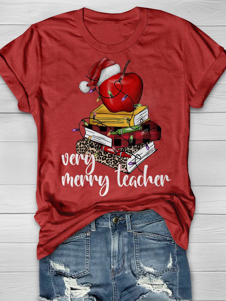 Very Merry Teacher Print Graphic T-shirts