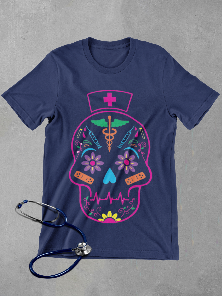 LED Skeleton Nurse Graphic T-shirt