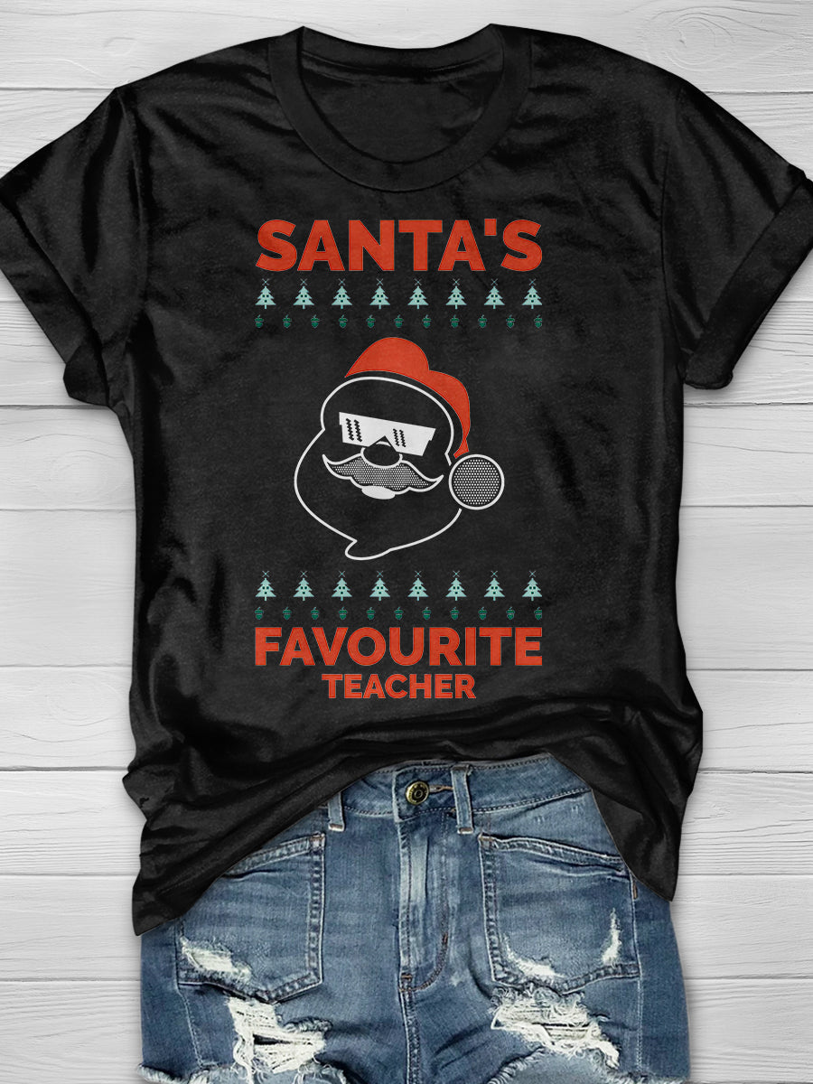 Santa's Favorite Teacher Print Graphic T-shirts