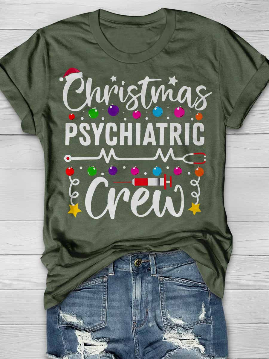 Christmas Psychiatric Crew Print Short Sleeve T-shirt