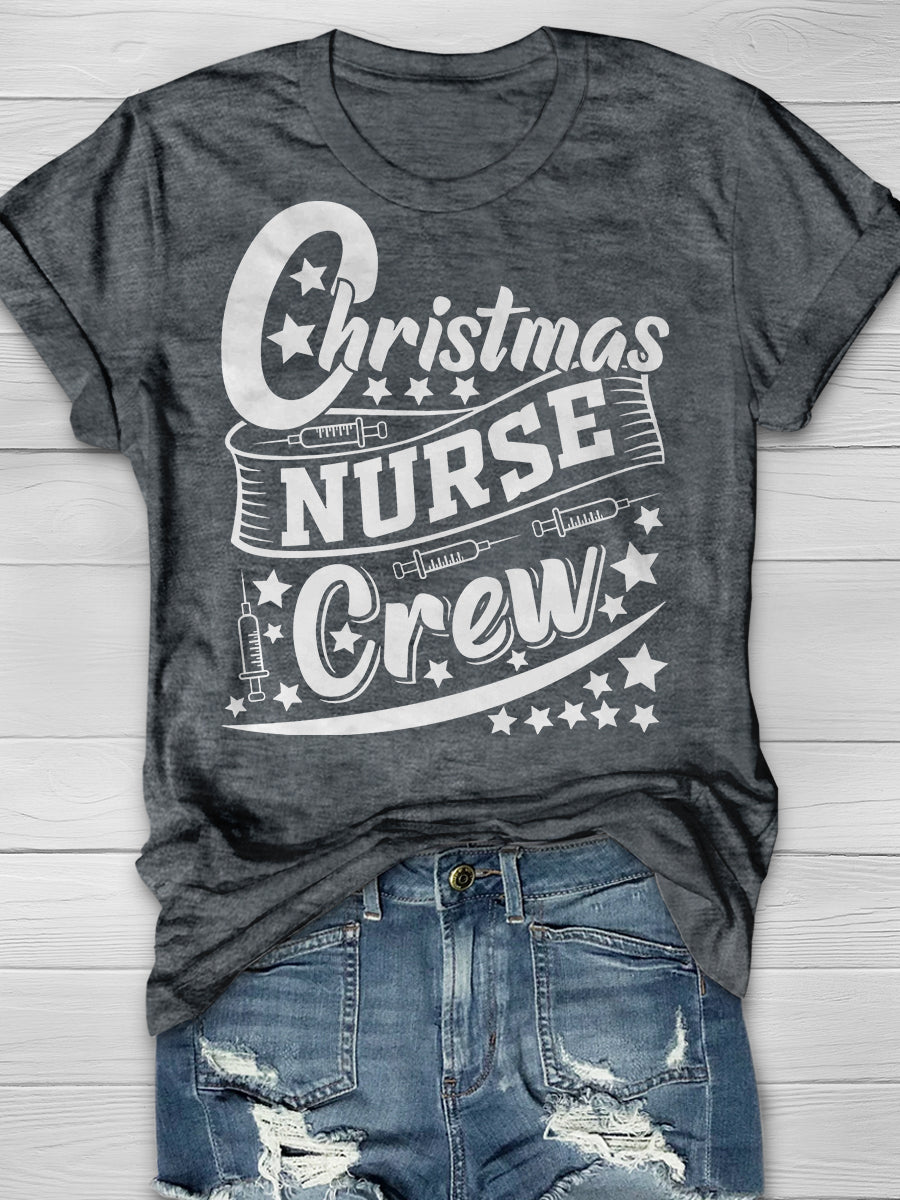 Christmas Nurse Crew Print Short Sleeve T-shirt