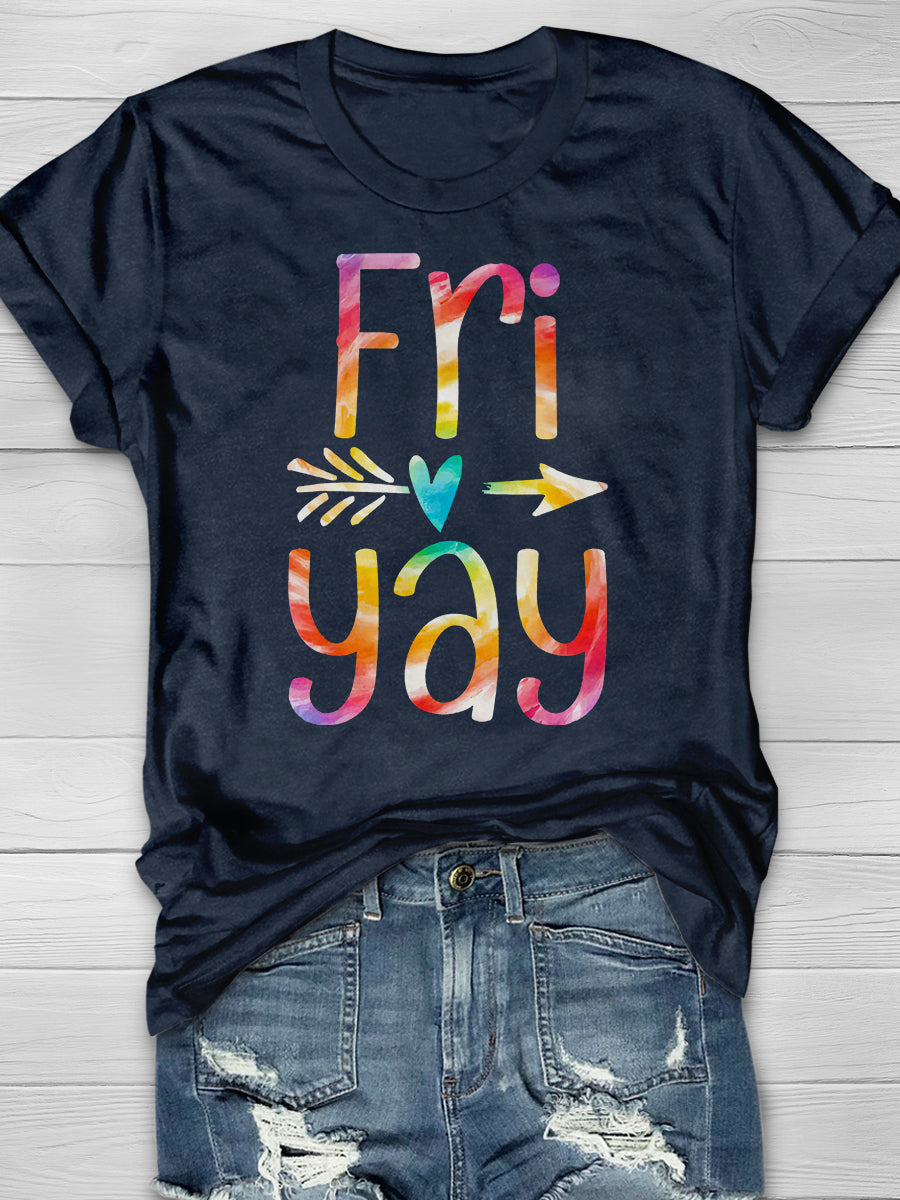 Fri-Yay Tie Dye Funny Teacher Print Graphic T-shirts