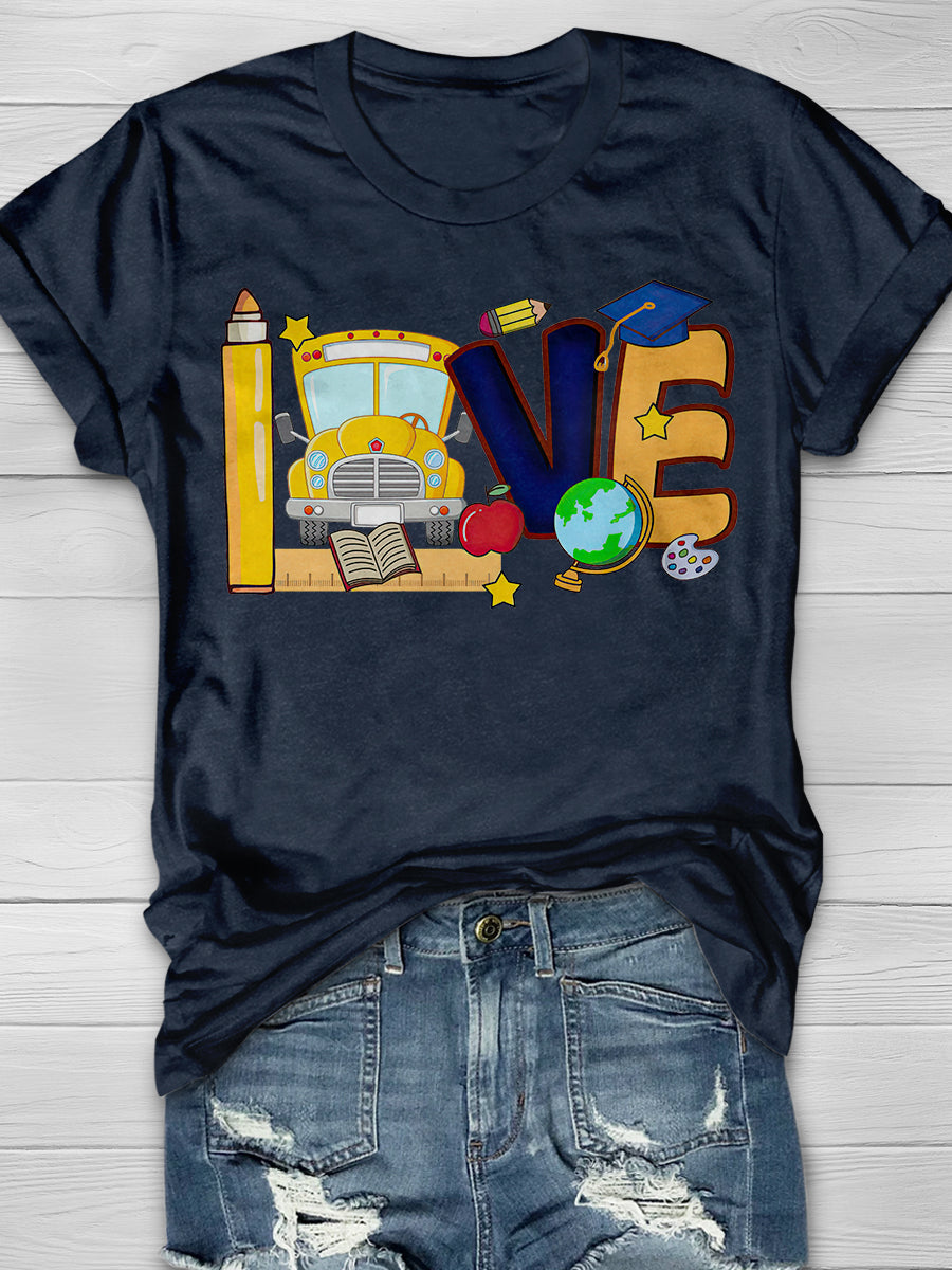 Love Back To School Print Graphic T-shirts