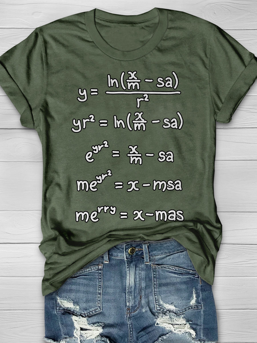 Merry Xmas Handwritten Equation Print Graphic T-shirts