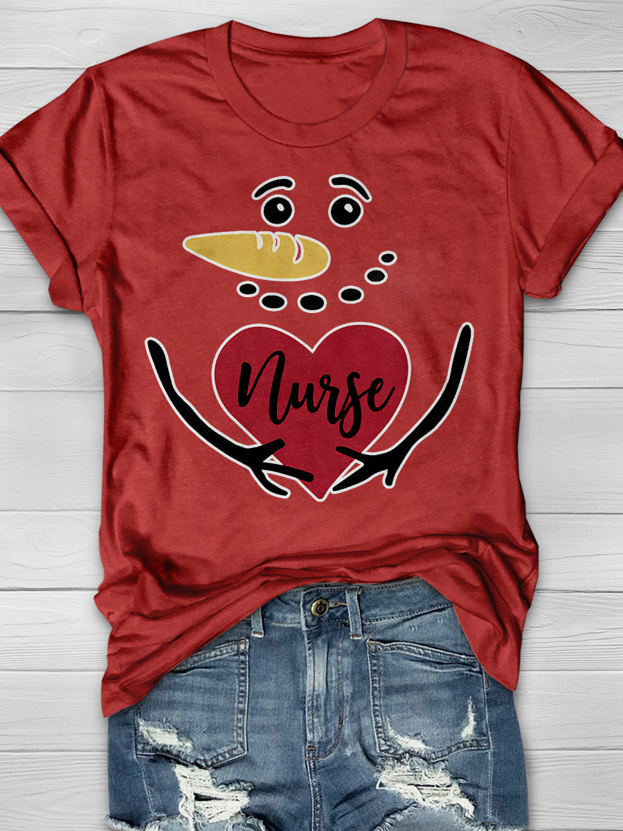 Christmas Nurse Print Short Sleeve T-shirt