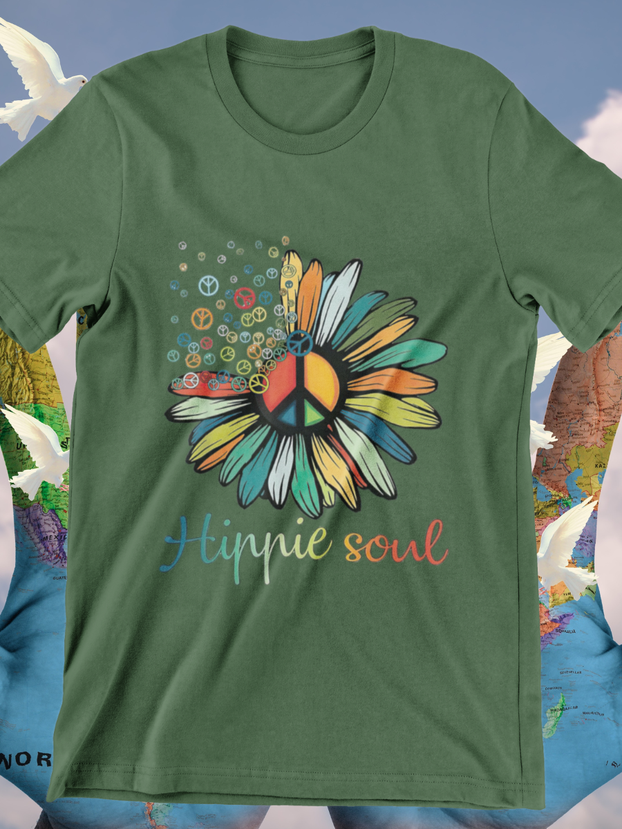 Hippie Soul Peace Sign Sunflower Graphic T-shirts