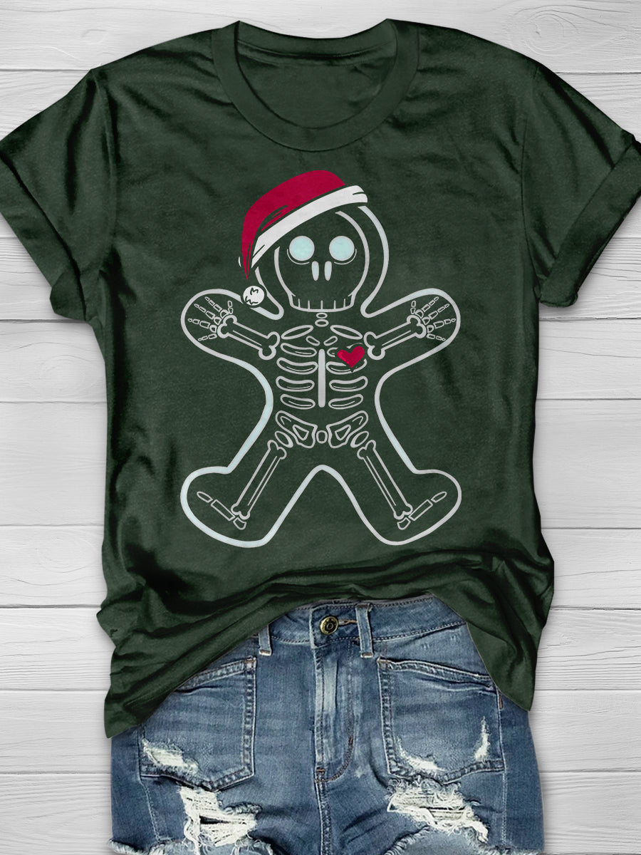 Christmas Gingerbread Skeleton Man Print Short Sleeve T-shirt
