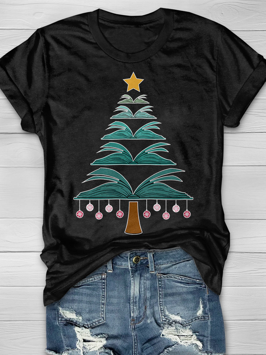 Book Christmas Tree Print Graphic T-shirts